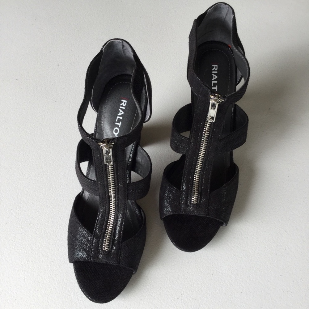 Rialto Ritz Black Glitter Heels Size 9M